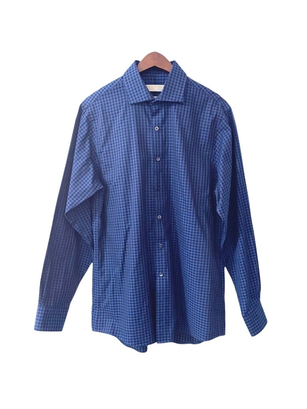 Michael Michael Kors Blue Black Checkered Button Up Shirt Mens Size 15.5 Non-Iro
